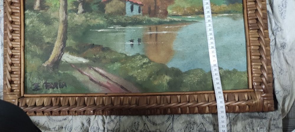 Quadro rio moldura em vime