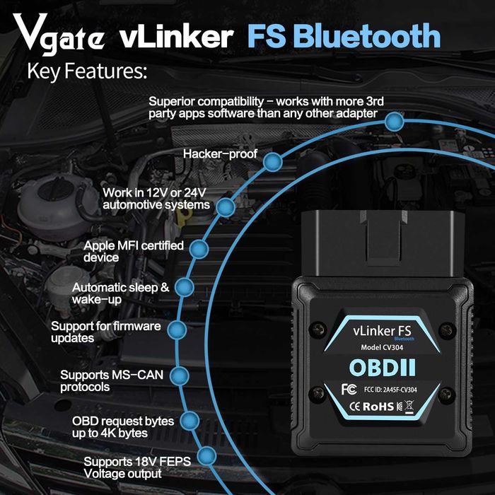 Tester OBD Vgate vLinker FS Android/IOS MFI Ford FORScan MS CAN