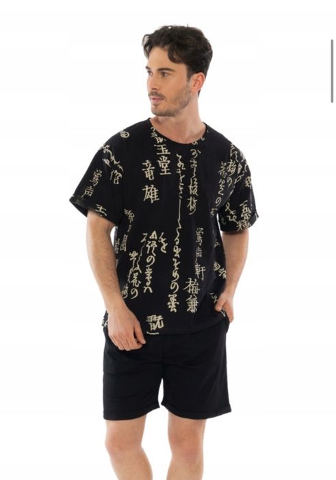 Pizama meska czarna we wzory M L XL