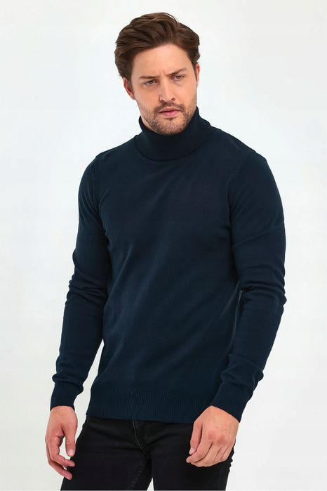 Męski sweter z golfem w kolorze granatowym 100% akryl 2xl 5ga
