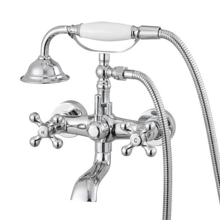 Bateria wannowa retro mosiądz chrom ścienna