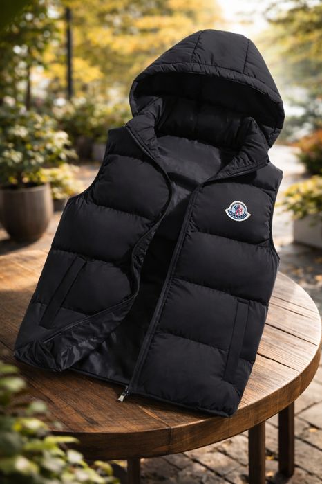 ЦЕНА БЫЛА 3800!Мужская брендовая жилетка Moncler ,черный жилет S M L
