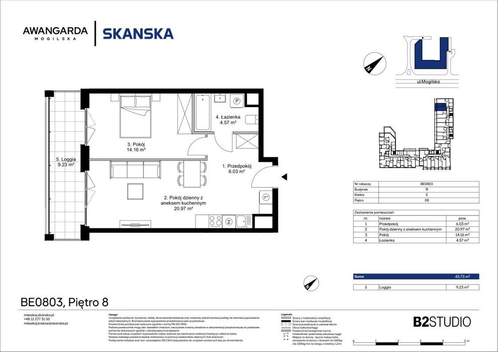 2-pokojowe mieszkanie 45m2 + loggia