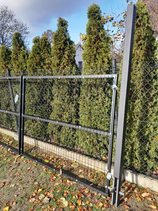 Brama 5m Panelowa Grafit Na Działke Budowe Do Ogrodu  Tymczasowa