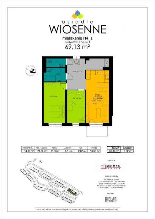 3-pokojowe mieszkanie 51m2 + balkon