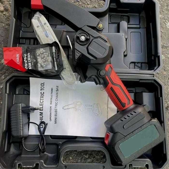 Мини-пила цепная 6 дюймов 15cм аккумуляторная 24в. Пилка + кейс.