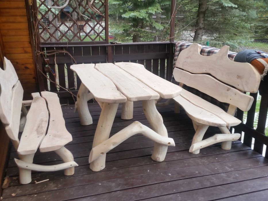 Meble Ogrodowe stół ławki z bali biesiadne góralskie barowe SOLIDNE