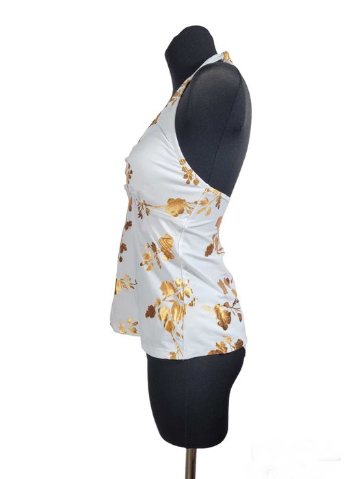 Nowy biały strój kostium kąpielowy bikini 36,S tankini złoty nadruk