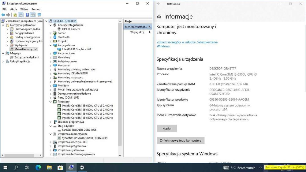 HP EliteBook 820 G3 i5-6300U 2.4 GHz, 8GB RAM, 256GB SSD, W10