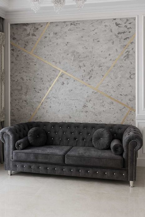 Sofa chesterfield od ręki w beżowym welurze z funkcją spania