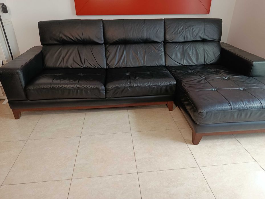 Sofá Chaise Long 3 lugares em pele