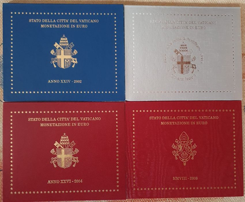 Moedas Euro comemorativas Proof pastas e cards Vaticano, Monaco