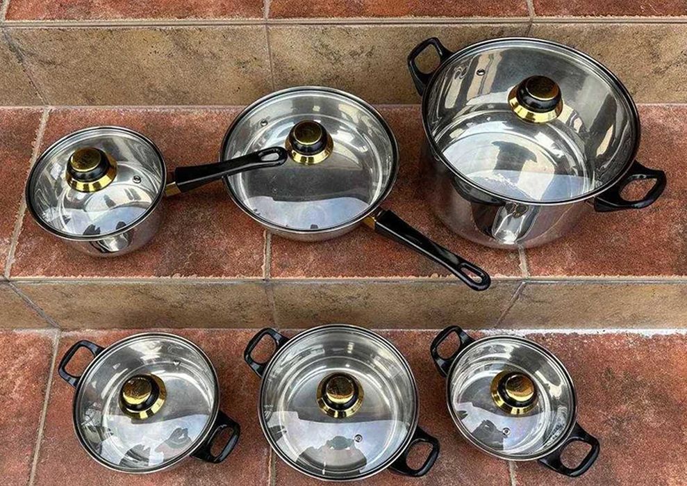 Набор кастрюль новый Набір каструль з нержавіючої сталі - 12 предметів