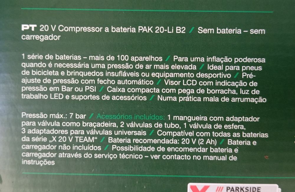 Compressor a bateria Parkside 20V