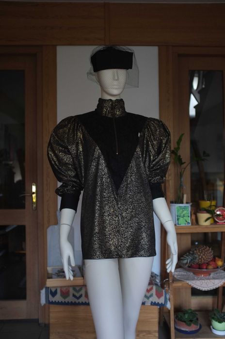 złota metaliczna bluzka motyl bufki vintage 80s Peter and Jo Paris