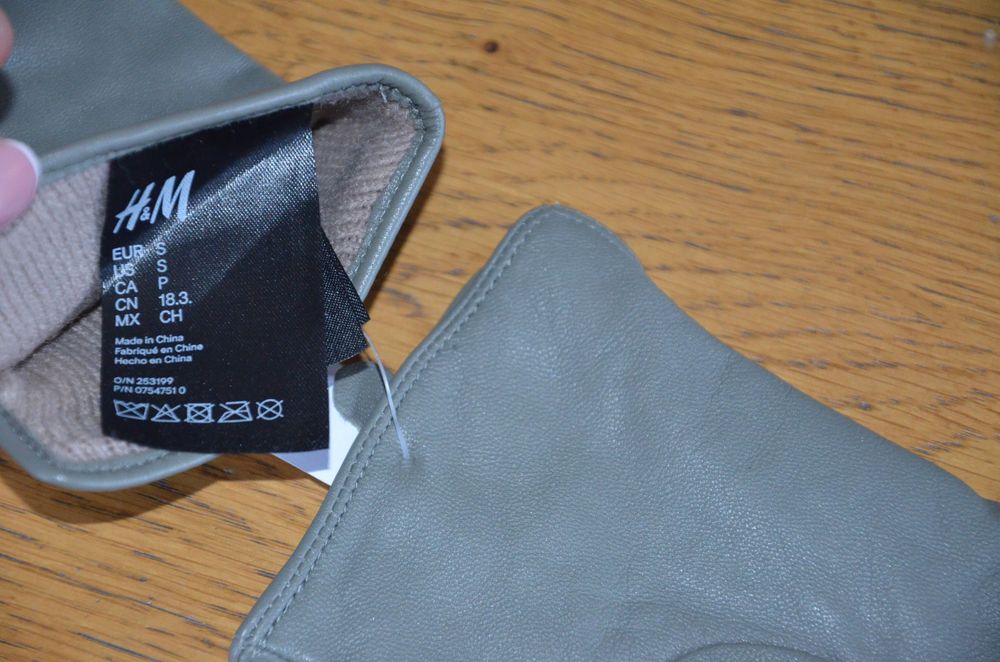 rękawiczki skóra H&M  r. S szarozielone