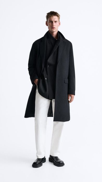 ZARA męski płaszcz wełniany L czarny nowy