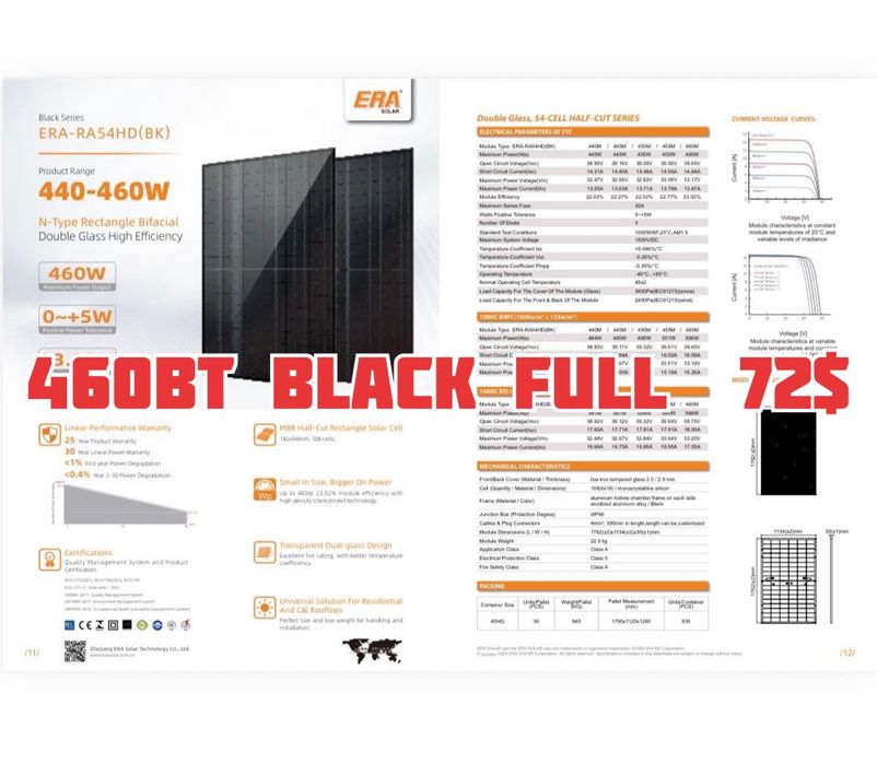 Сонячні панелі 460W Black Full двохсторонні/Longi 620W