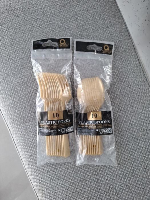 NOWE Łyżeczki i widelce plastikowe złote