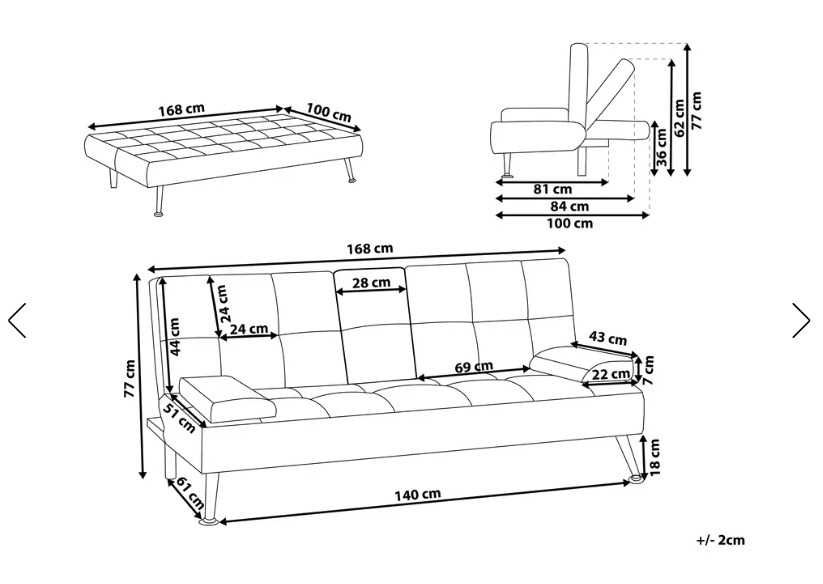 Sofá-cama preto 3 lugares pele sintética NOVO