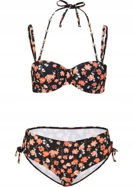 B.P.C bikini usztywniane czarne w kwiatki ^44(85D)