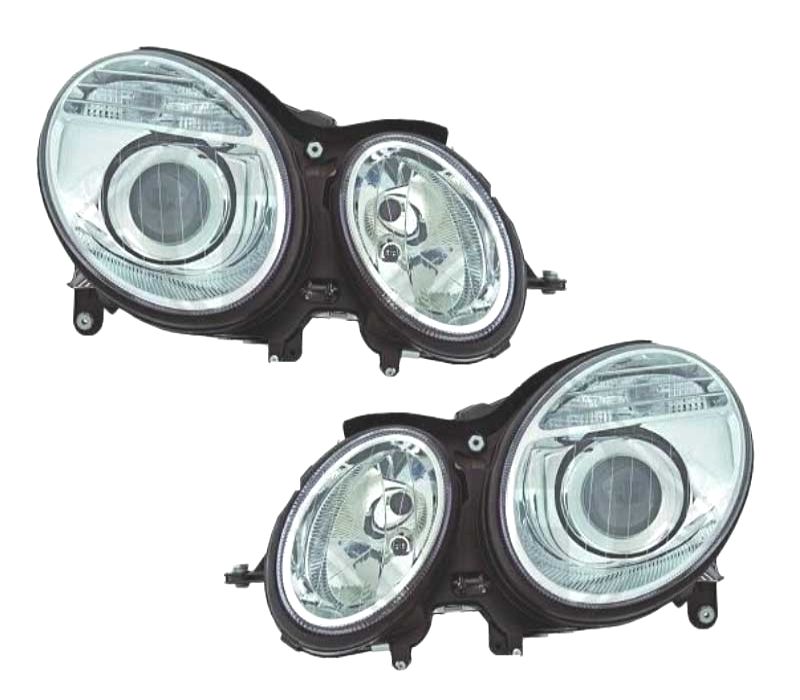 FARÓIS MERCEDES CLASSE E W211 02-06 LUPA FUNDO CROMADO