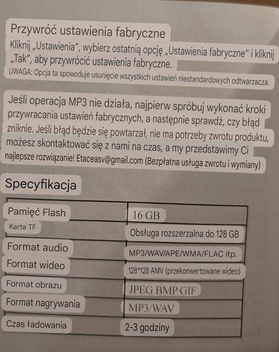 MP3 Etace X62 pomarańczowo-czarny