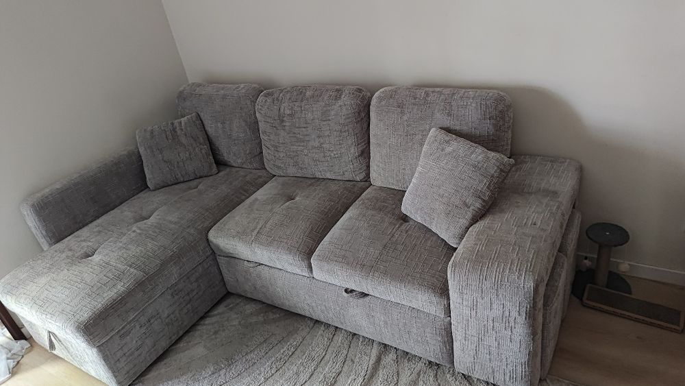 Sofá cama com baú e chaise longue
