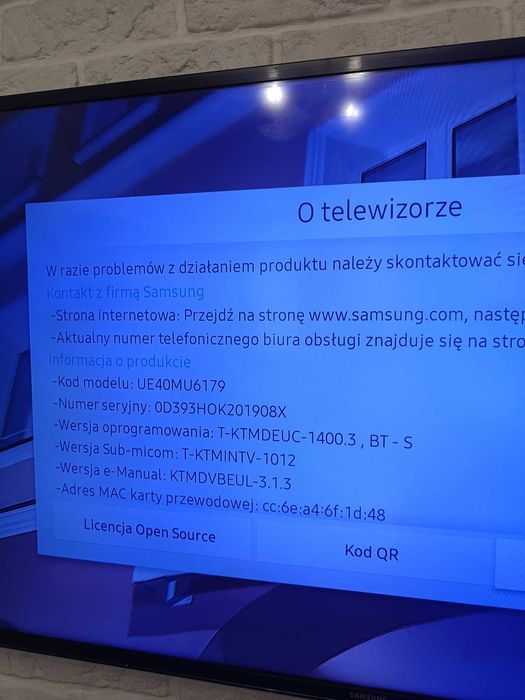 Telewizor Samsung Smart TV UE40MU6179 - SPRAWNY Z WADĄ MATRYCY - wysyłka