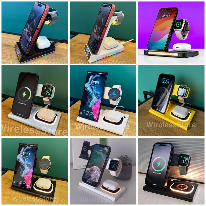 Бездротова зарядка 4 в 1 Apple Watch, Samsung Беспроводная Док-станция