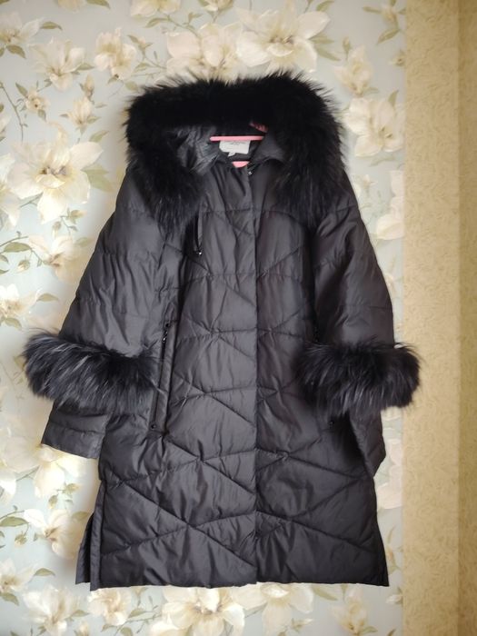 Куртка стеганная теплая Зима с натуральным мехом енота 52р XL