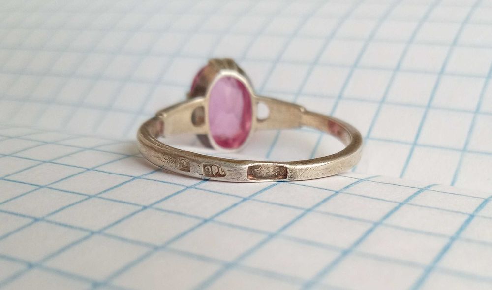 Кольцо 875 проби Срібло з розовим камнем, Вінтаж, СССР