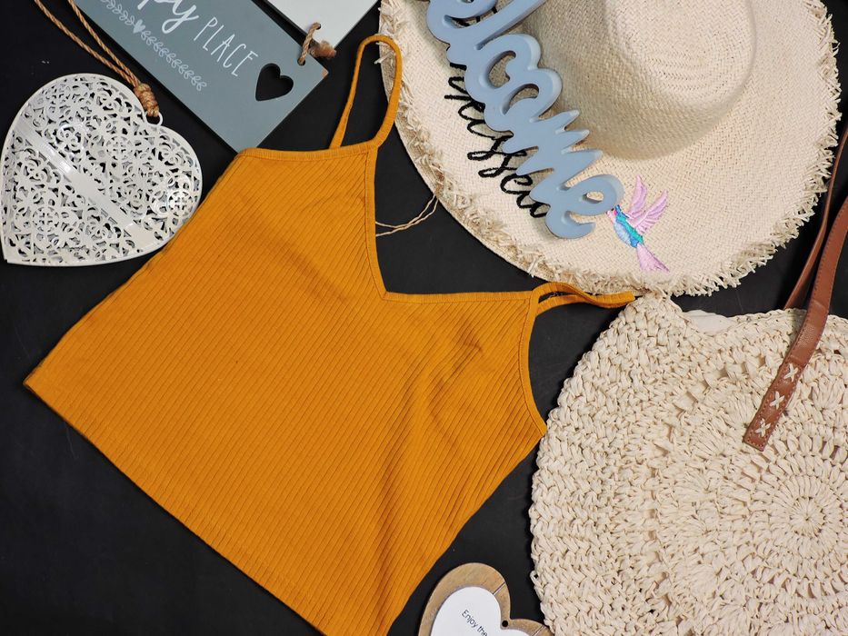 Topshop miodowy crop top prążek 40