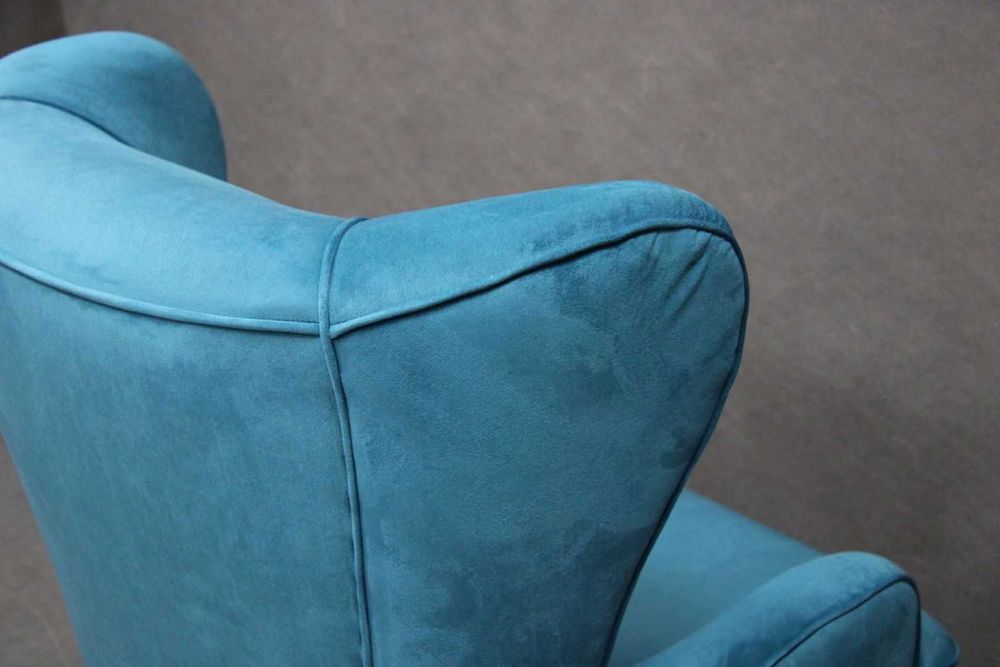 Fotel tapicerowany Uszak Moli błękitny drewniany BGM24.pl B 6318 -24%