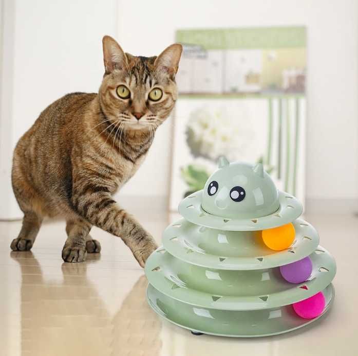 Zabawka interaktywna dla kota wieża z piłeczkami uciekające piłeczki