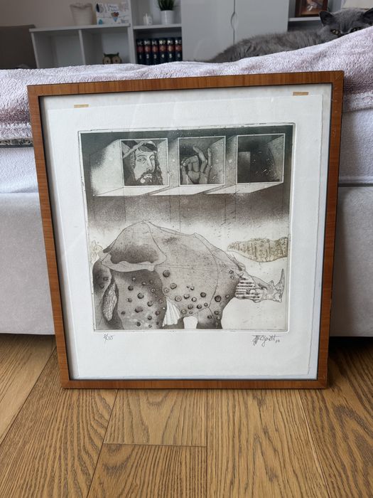 Oryginalna Grafika / Akwaforta „Nosorożec” 1974 r. – Sygnowana, Limitowana 8/35, w ramie