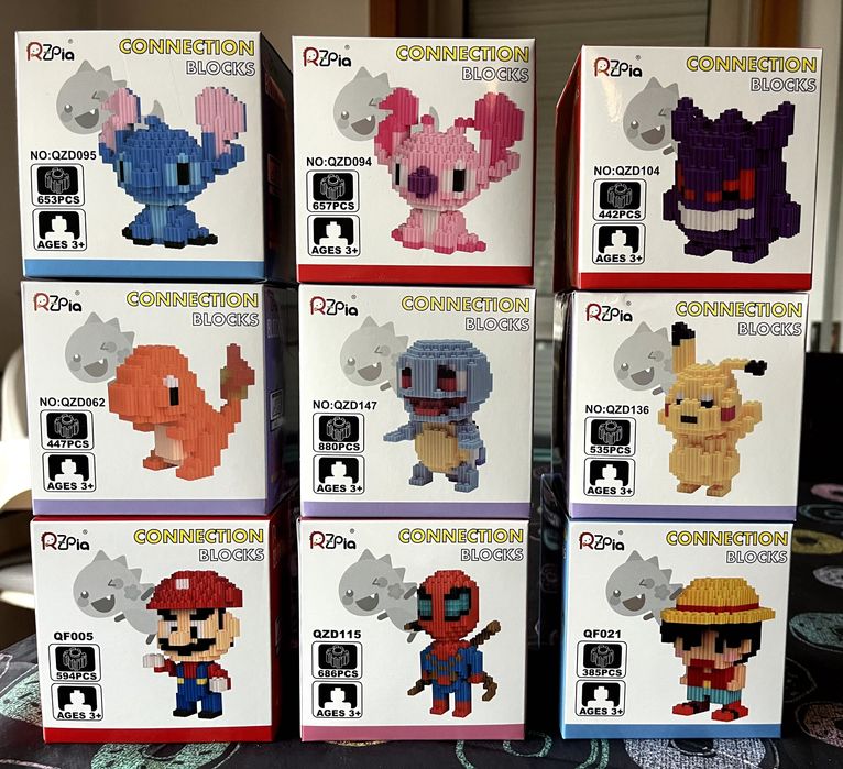 Legos Stitch Pokemon, One Piece, Marvel, Super Mario, Disney, Minions