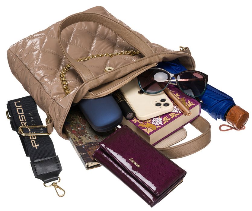 trapezowy, pikowany shopper z łańcuszkiem - peterson