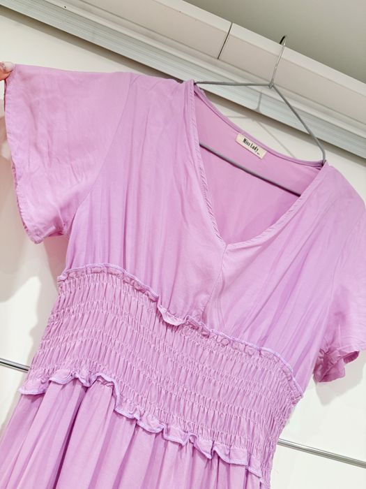 Śliczna liliowa sukienka wiskoza+bawełna