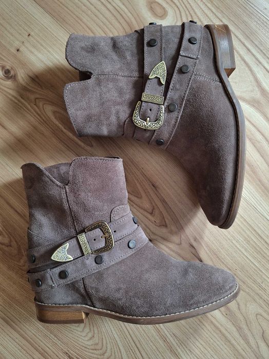 Skórzane botki R.Polański kolor taupe