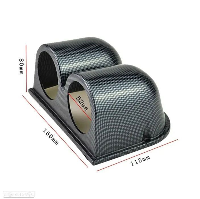 Suporte 2 manometros 52mm - Preto Carbono