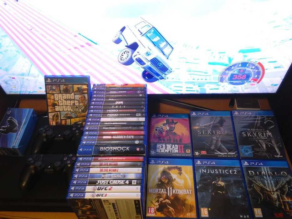 PS4Slim500gb(онов.9.0,Обмен Приставки/Игр-GTA5/RDR2/MK/UFC/Fifa)+30игр