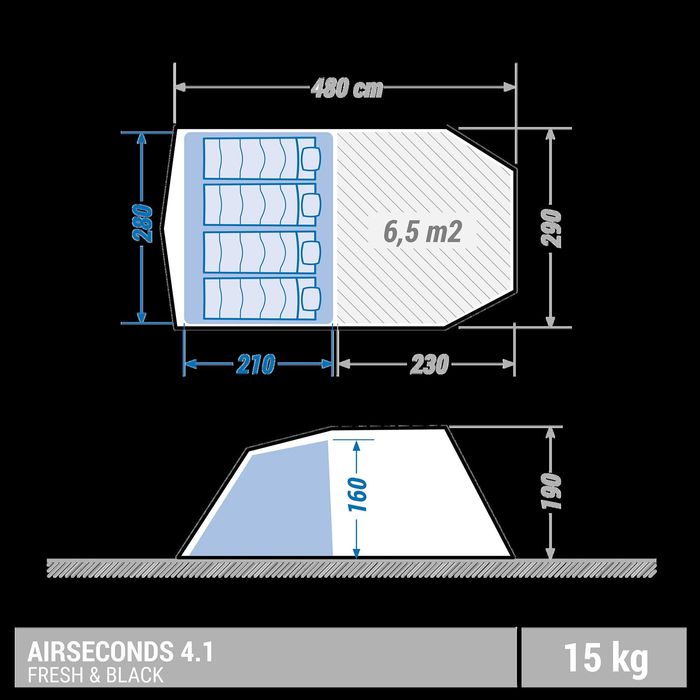 Tenda de Campismo Insuflável Air Seconds 4.1 Fresh & Black 4 Pessoas