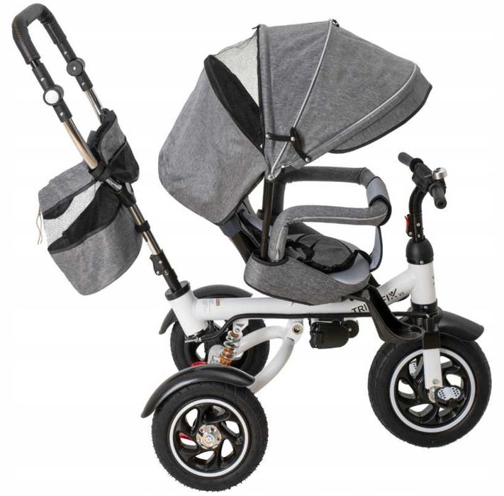 Rowerek trójkołowy obracany spacerówka pchacz z daszkiem
