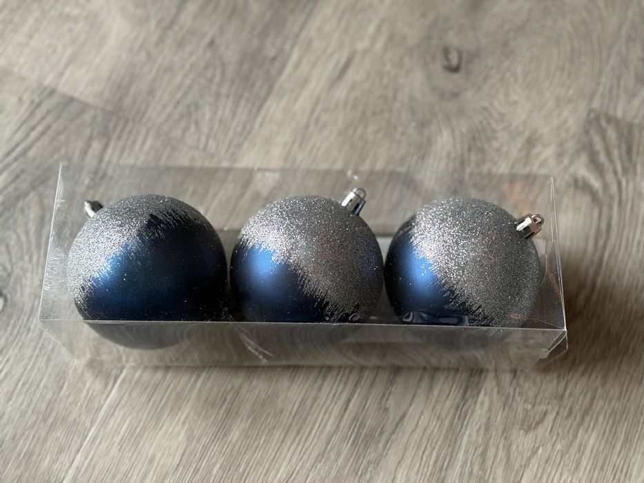 Conjunto 3 bolas Natal azul purpurina