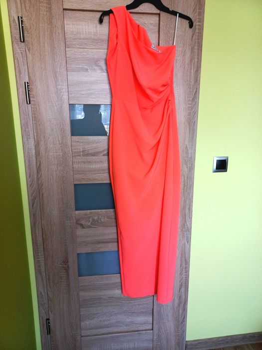 suknia długa pomarańczowa neonowa