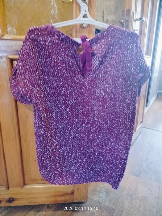 Вьязана жіноча блуза,колір марсал с білою ниткою,розмір  L46-48