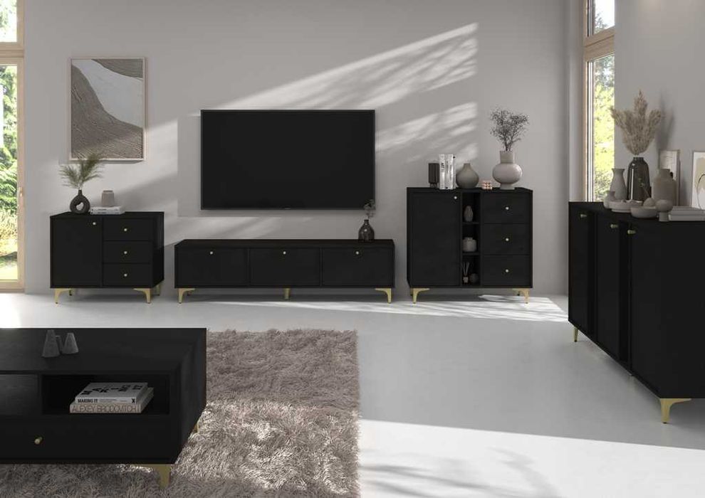 Meblościanka JAKATA 1 Czarny mat / Złote nogi HIT !!!