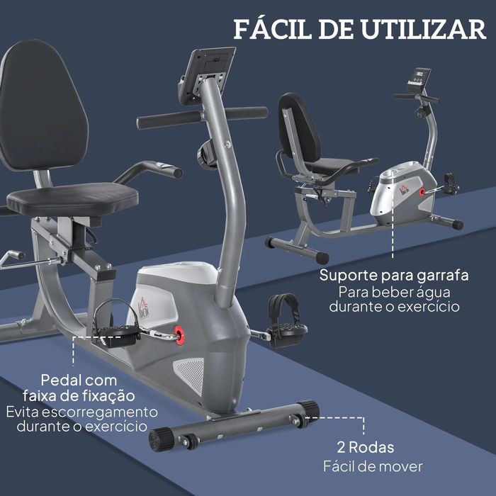 Bicicleta ergométrica reclinável com tela LCD HOMCOM
