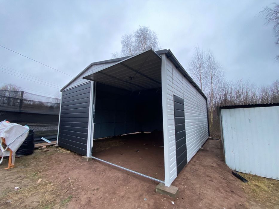 Duży garaż blaszany 6x8, światło wjazdu 260 cm. Profil zamknięty.